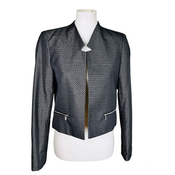 CALVIN KLEIN Women Black Polyester Metallic Lined Open Front Blazer Size 2 - Picture 1 of 12